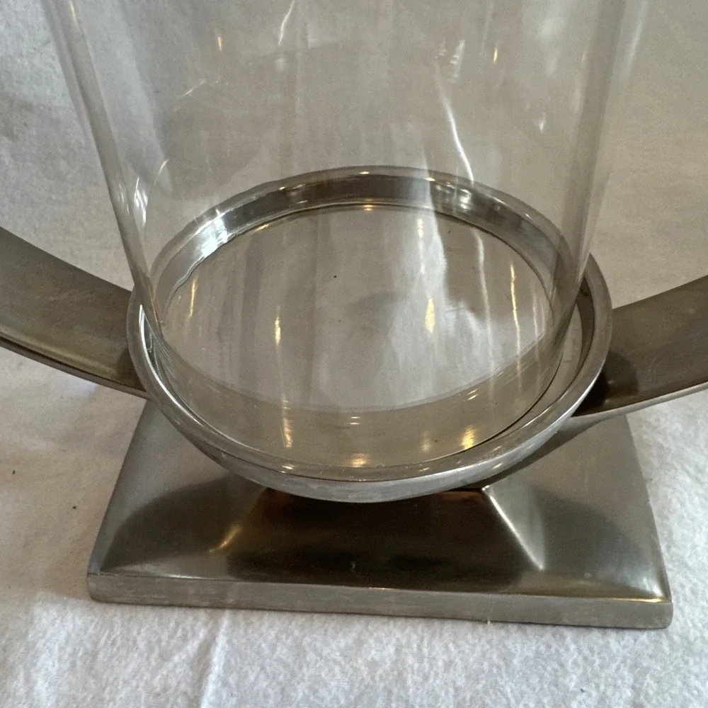 Modern Hammered Silver Halo Ring Candle Holder Sphere Hurricane Glass 15